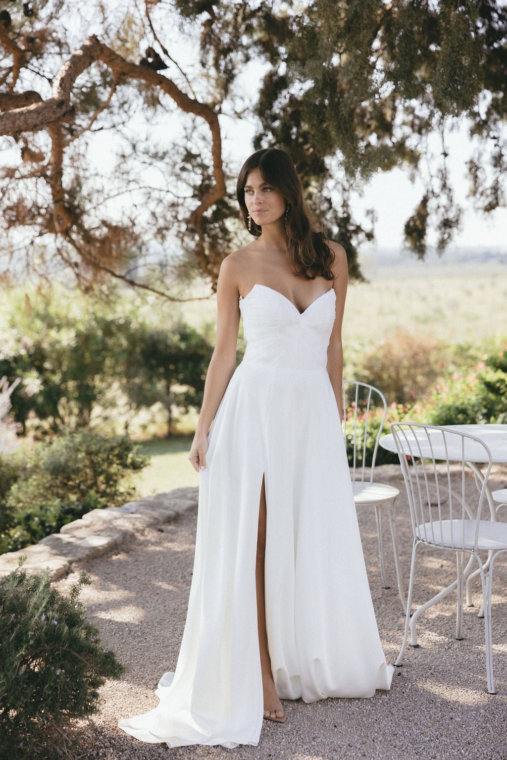 Bride in minimalist wedding dress, clean and elegant bridal style Australia