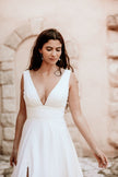 Minimal satin wedding dress with clean silhouette, modern bridal style Austral